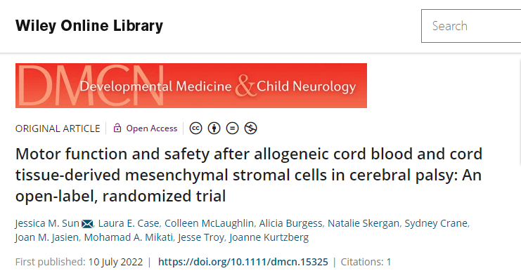 美國杜克大學:臍帶血和臍帶間充質干細胞治療腦癱后的運動功能和安全性研究 美國杜克大學:臍帶血和臍帶間充質干細胞治療腦癱后的運動功能和安全性研究