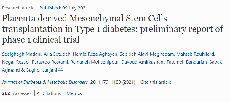 胎盤間充質(zhì)干細(xì)胞移植治療1型糖尿病:1期臨床試驗(yàn)初步報(bào)告 胎盤間充質(zhì)干細(xì)胞移植治療1型糖尿病:1期臨床試驗(yàn)初步報(bào)告
