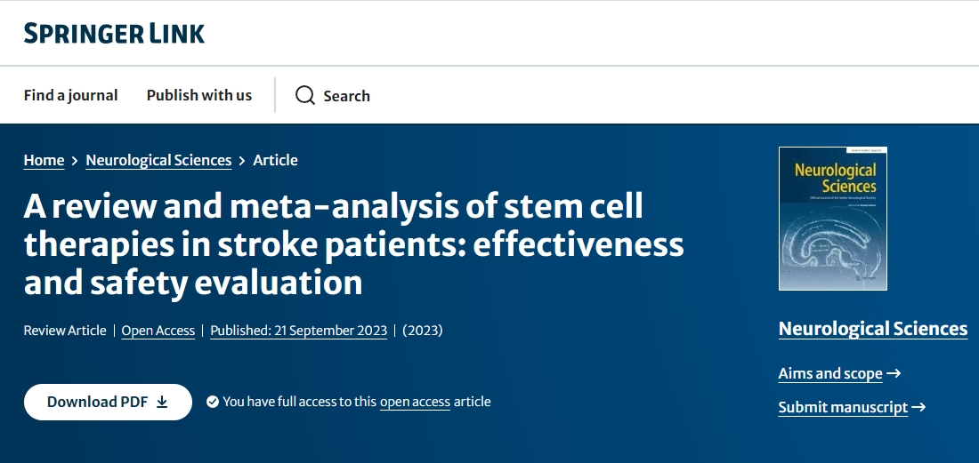 《神經科學》:干細胞治療中風患者的臨床分析:有效性和安全性評估 《神經科學》:干細胞治療中風患者的臨床分析:有效性和安全性評估