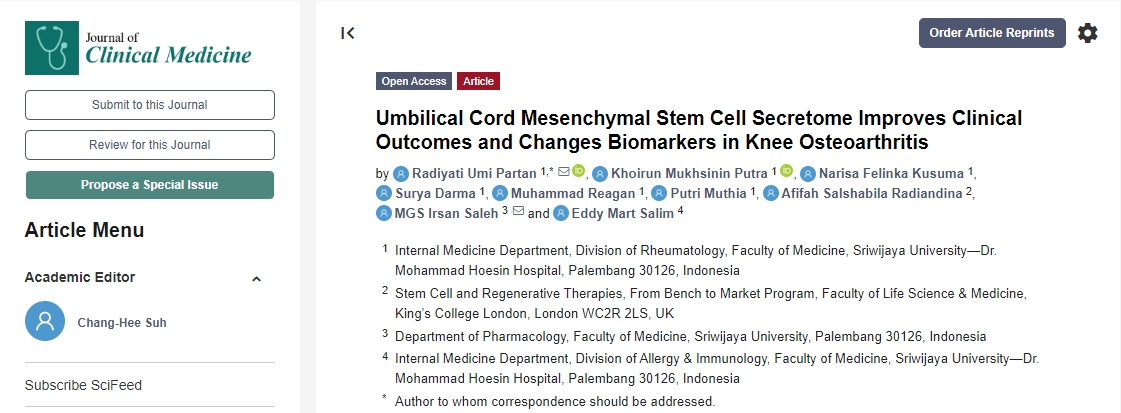 干細胞移植治療可改善膝骨關(guān)節(jié)炎的臨床療效并改變生物標(biāo)志物