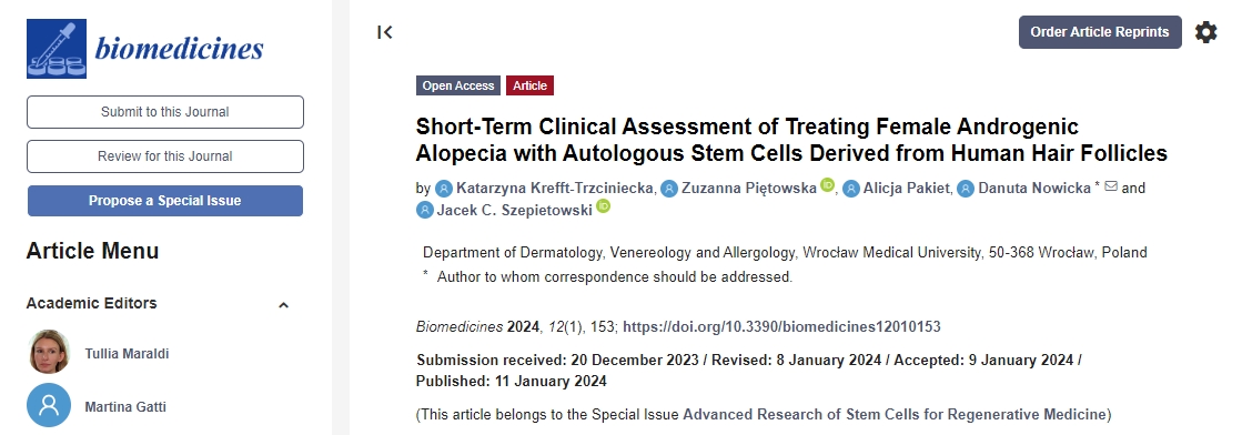 自體干細胞治療女性雄激素性脫發的短期臨床評估 自體干細胞治療女性雄激素性脫發的短期臨床評估