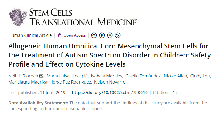 同種異體人臍帶間充質(zhì)干細(xì)胞治療兒童自閉癥譜系障礙:安全性和對細(xì)胞因子水平的影響 同種異體人臍帶間充質(zhì)干細(xì)胞治療兒童自閉癥譜系障礙:安全性和對細(xì)胞因子水平的影響