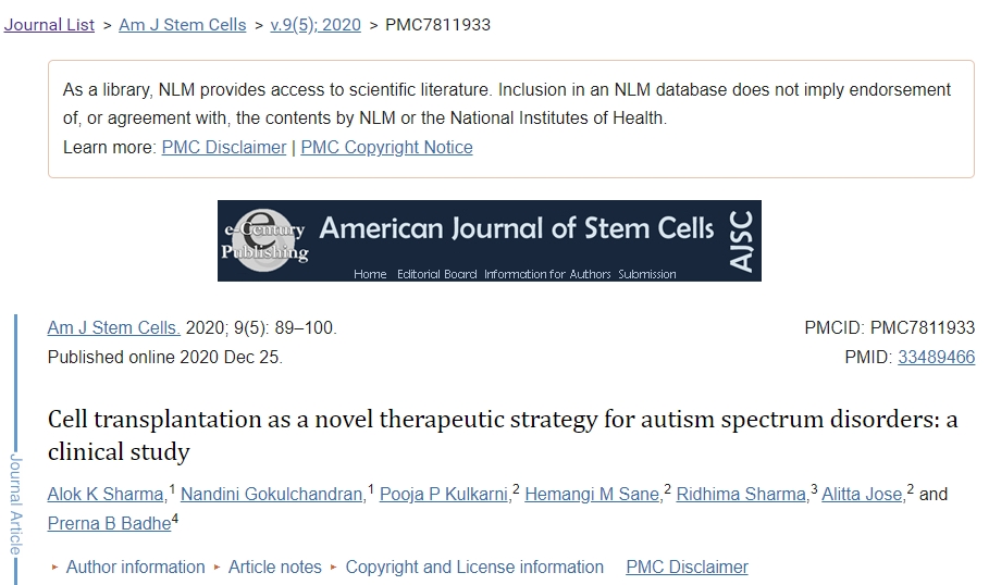 細(xì)胞移植作為自閉癥譜系障礙的新型治療策略:一項臨床研究