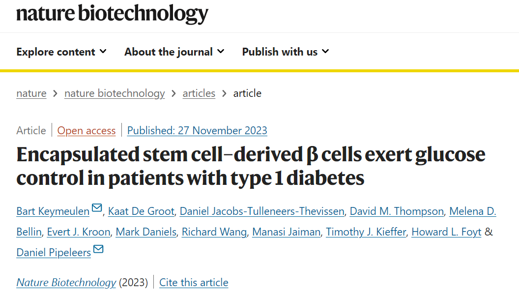 包囊干細胞衍生的B細胞對1型糖尿病患者的血糖控制作用 包囊干細胞衍生的B細胞對1型糖尿病患者的血糖控制作用