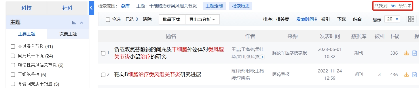 國內中國知網cnki.net網站上已經有56個干細胞治療類風濕關節炎的相關文章 國內中國知網cnki.net網站上已經有56個干細胞治療類風濕關節炎的相關文章