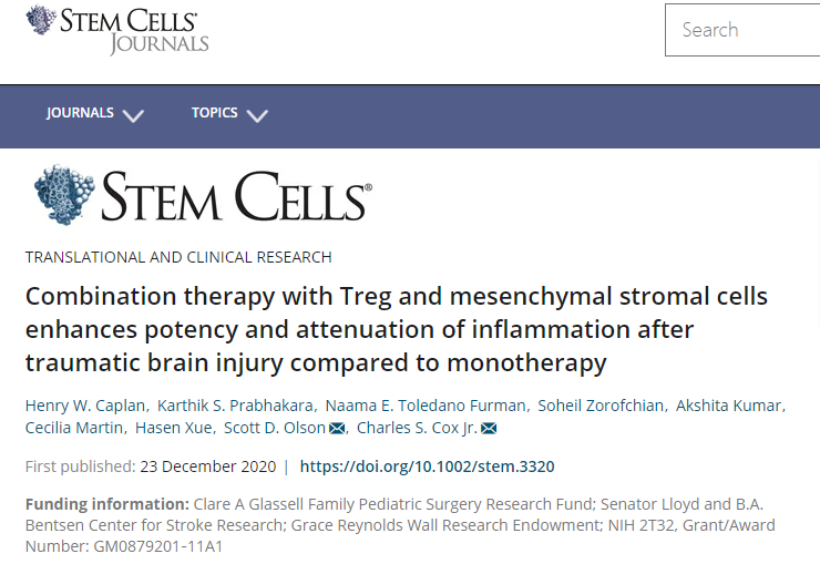 與單一療法相比,Treg 和間充質基質細胞的聯合療法可增強創傷性腦損傷后的炎癥效力和減輕炎癥 與單一療法相比,Treg 和間充質基質細胞的聯合療法可增強創傷性腦損傷后的炎癥效力和減輕炎癥