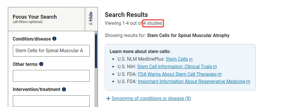 干細(xì)胞治療脊髓性肌萎縮癥的臨床研究項(xiàng)目有4項(xiàng)。其中已完成的有1項(xiàng)。 干細(xì)胞治療脊髓性肌萎縮癥的臨床研究項(xiàng)目有4項(xiàng)。其中已完成的有1項(xiàng)。