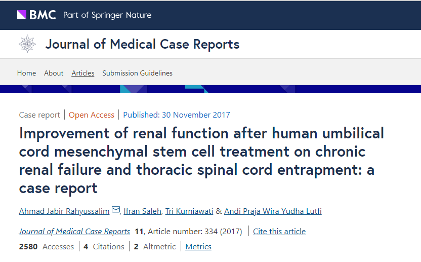人臍帶間充質(zhì)干細(xì)胞治療慢性腎衰竭并胸段脊髓卡壓后腎功能改善一例報(bào)告 人臍帶間充質(zhì)干細(xì)胞治療慢性腎衰竭并胸段脊髓卡壓后腎功能改善一例報(bào)告