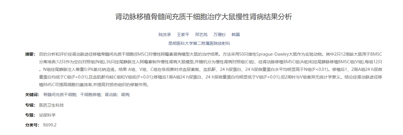 腎動脈移植骨髓間充質干細胞治療大鼠慢性腎病結果分析