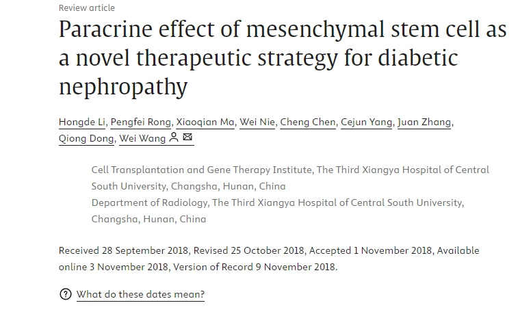 間充質(zhì)干細(xì)胞的旁分泌作用作為糖尿病腎病治療的新策略 間充質(zhì)干細(xì)胞的旁分泌作用作為糖尿病腎病治療的新策略