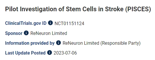 中風(fēng)干細(xì)胞試點(diǎn)研究 (PISCES) 中風(fēng)干細(xì)胞試點(diǎn)研究 (PISCES)