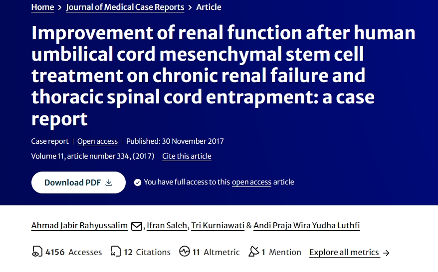 人臍帶間充質干細胞治療慢性腎衰竭并胸段脊髓卡壓后腎功能改善一例