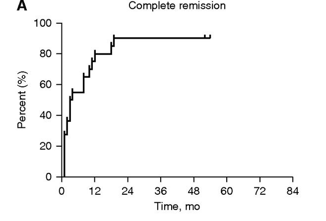 隊(duì)列中患者的完全緩解、腎臟存活(見(jiàn)圖3A,圖3B) 隊(duì)列中患者的完全緩解、腎臟存活(見(jiàn)圖3A,圖3B)