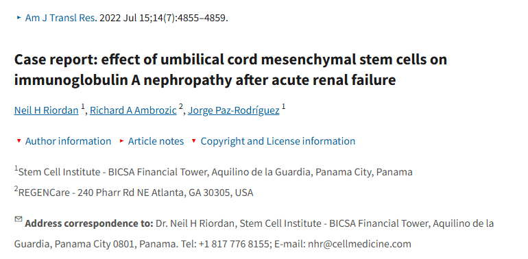 《病例報(bào)告:臍帶間充質(zhì)干細(xì)胞治療急性腎衰竭后免疫球蛋白A腎病》 《病例報(bào)告:臍帶間充質(zhì)干細(xì)胞治療急性腎衰竭后免疫球蛋白A腎病》