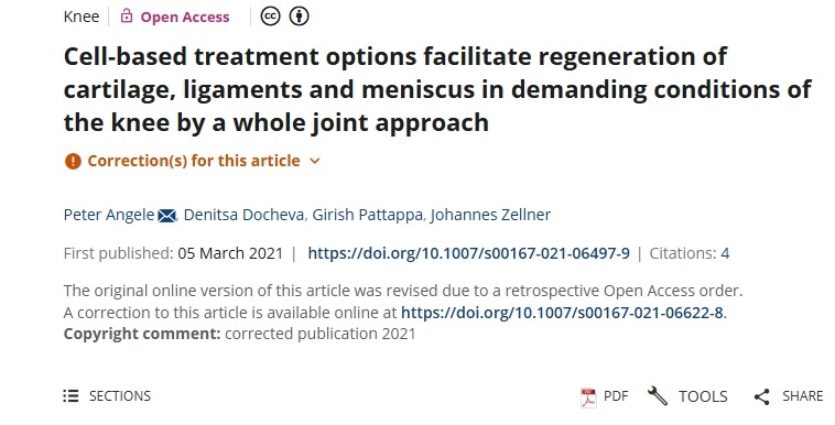 基于細胞的治療方案通過全關節方法在膝關節的苛刻條件下促進軟骨、韌帶和半月板的再生
