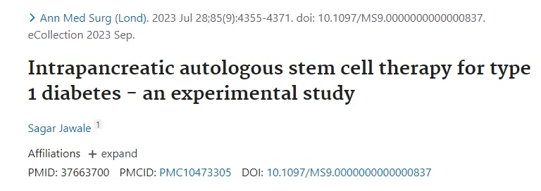 胰腺內自體干細胞治療1型糖尿病——一項實驗研究 胰腺內自體干細胞治療1型糖尿病——一項實驗研究