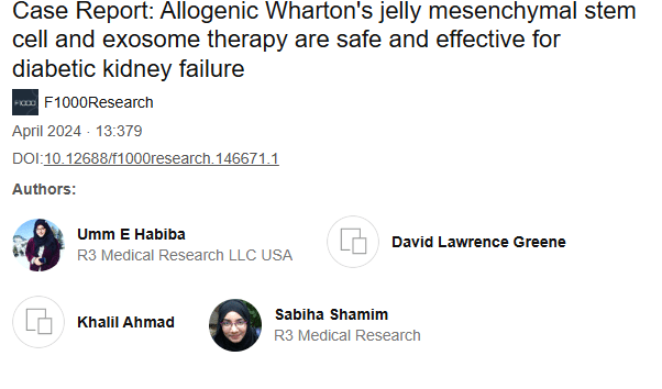 《病例報告：同種異體華通氏膠間充質干細胞和外泌體療法對糖尿病腎衰竭安全有效》