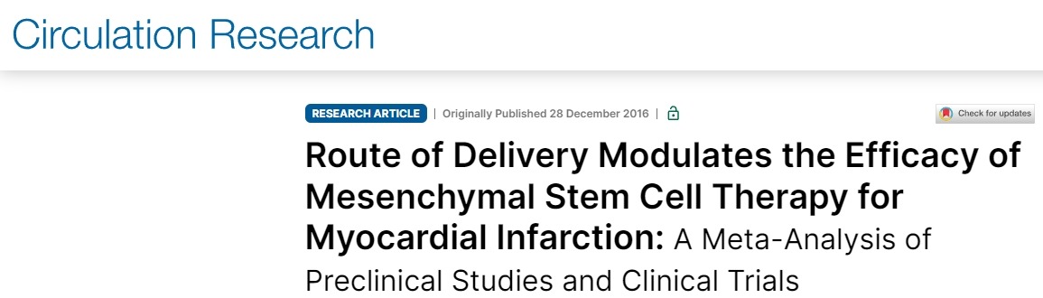 間充質干細胞治療心肌梗死的療效受給藥途徑的影響：臨床前研究與臨床試驗的分析