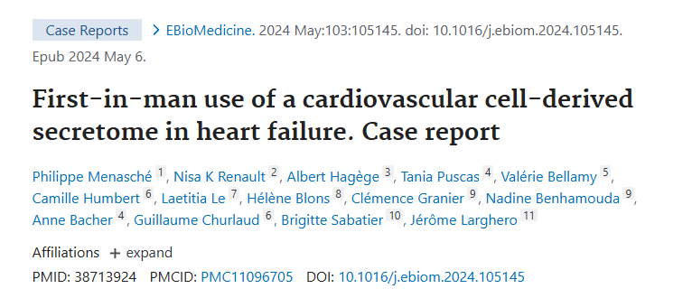 首次在人體中使用心血管細胞衍生的分泌蛋白治療心力衰竭—病例報告 首次在人體中使用心血管細胞衍生的分泌蛋白治療心力衰竭—病例報告