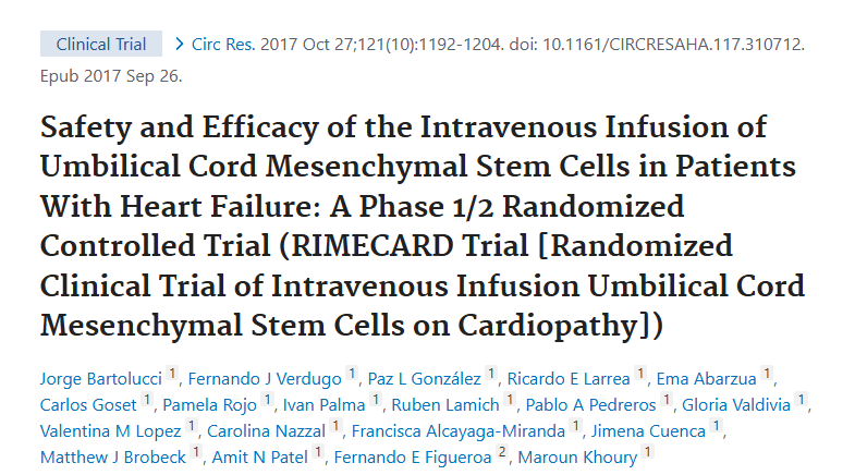 臍帶間充質干細胞靜脈輸注治療心力衰竭患者的安全性和有效性:1/2期隨機對照試驗 臍帶間充質干細胞靜脈輸注治療心力衰竭患者的安全性和有效性:1/2期隨機對照試驗