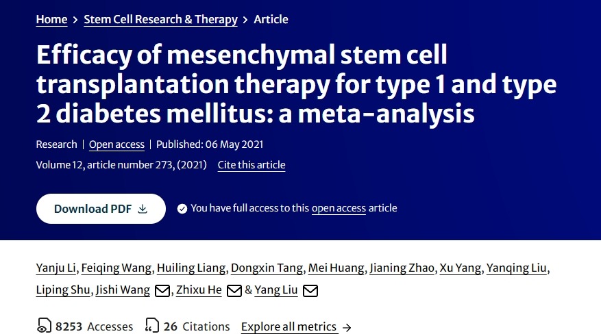 間充質干細胞移植治療1型和2型糖尿病療效的薈萃分析