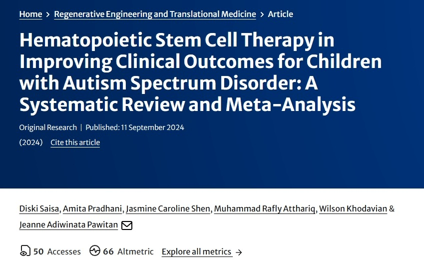 造血干細胞治療對改善自閉癥譜系障礙兒童臨床療效的影響 造血干細胞治療對改善自閉癥譜系障礙兒童臨床療效的影響