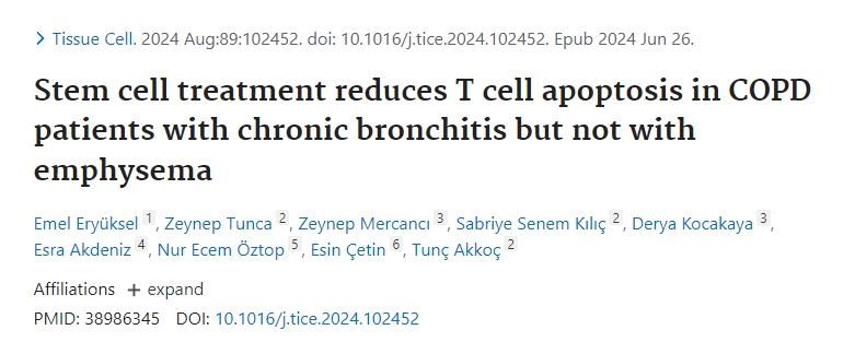 干細胞治療可減少患有慢性支氣管炎但無肺氣腫的COPD患者的T細胞凋亡 干細胞治療可減少患有慢性支氣管炎但無肺氣腫的COPD患者的T細胞凋亡