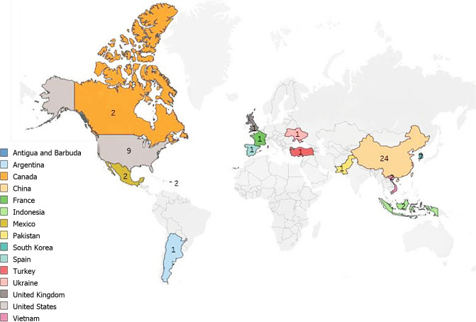 圖2:肺部疾病臨床試驗的地理位置和分布 圖2:肺部疾病臨床試驗的地理位置和分布