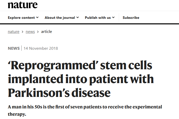 首次利用人類誘導(dǎo)多能干細(xì)胞(ips細(xì)胞)制作的神經(jīng)細(xì)胞對(duì)帕金森病患者進(jìn)行移植治療