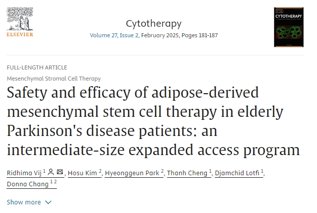 脂肪間充質干細胞治療老年帕金森病患者的安全性和有效性:一項中型擴展獲取計劃 脂肪間充質干細胞治療老年帕金森病患者的安全性和有效性:一項中型擴展獲取計劃