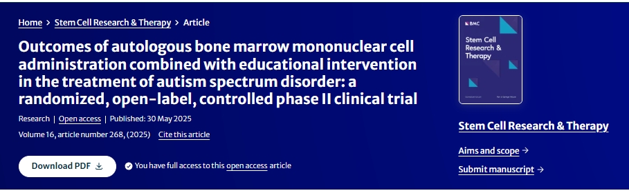 自體骨髓單核細(xì)胞移植聯(lián)合教育干預(yù)治療自閉癥譜系障礙的療效觀察:一項(xiàng)隨機(jī)、開放標(biāo)簽、對(duì)照的II期臨床試驗(yàn) 自體骨髓單核細(xì)胞移植聯(lián)合教育干預(yù)治療自閉癥譜系障礙的療效觀察:一項(xiàng)隨機(jī)、開放標(biāo)簽、對(duì)照的II期臨床試驗(yàn)