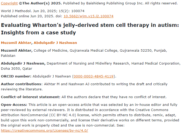 評(píng)估沃頓果凍干細(xì)胞療法治療自閉癥:案例研究的見解 評(píng)估沃頓果凍干細(xì)胞療法治療自閉癥:案例研究的見解