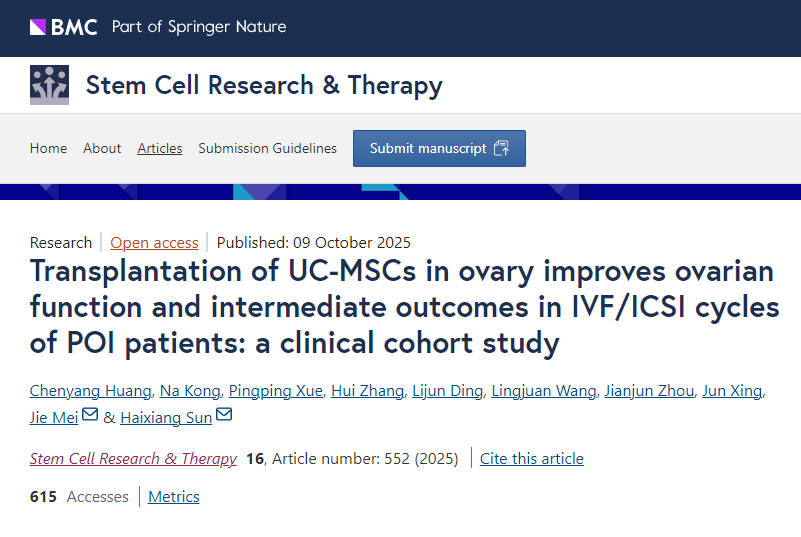 將臍帶間充質(zhì)干細胞移植到卵巢可改善卵巢功能和卵巢早衰患者體外受精/卵胞漿內(nèi)單精子注射周期的中期結(jié)局：一項臨床隊列研究