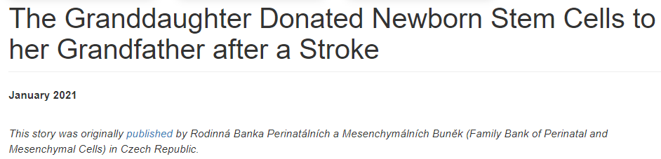 中風后,孫女向祖父捐贈了新生兒干細胞 中風后,孫女向祖父捐贈了新生兒干細胞