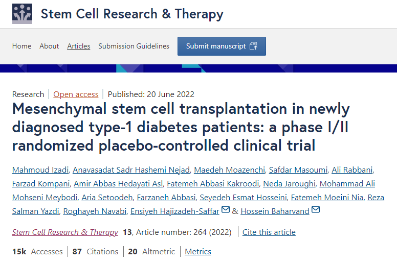 間充質干細胞移植治療新診斷的1型糖尿病患者:一項I/II期隨機安慰劑對照臨床試驗 間充質干細胞移植治療新診斷的1型糖尿病患者:一項I/II期隨機安慰劑對照臨床試驗