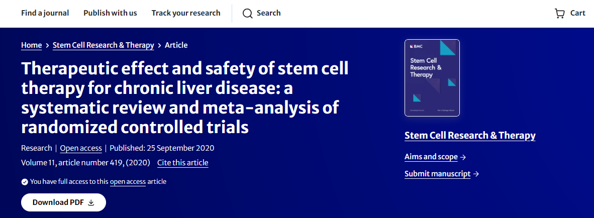 干細胞療法治療慢性肝病的療效和安全性：隨機對照試驗的系統評價和薈萃分析
